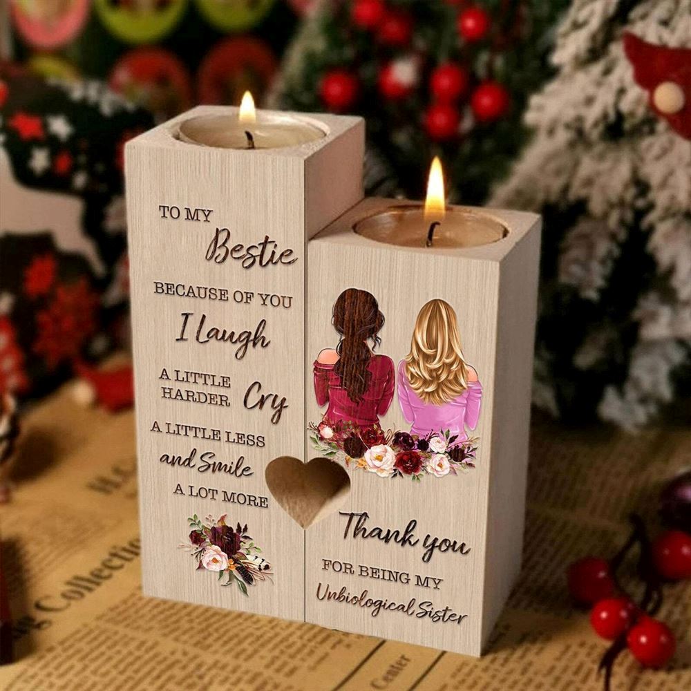 Mother's Day Candle Holders, To My Bestie, Thank You For Being My Unbiological Sister 3 Heart Candle Holders