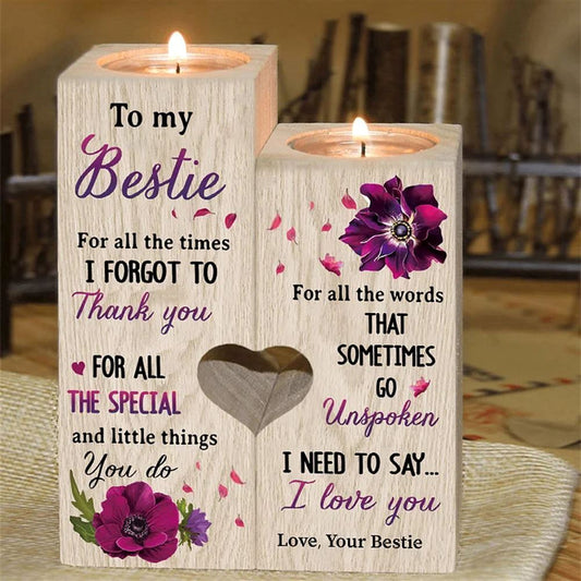 Mother's Day Candle Holders, To My Bestie Violet Flower Heart Candle Holders, I Need To Say I Love You, Wooden Candle Holder