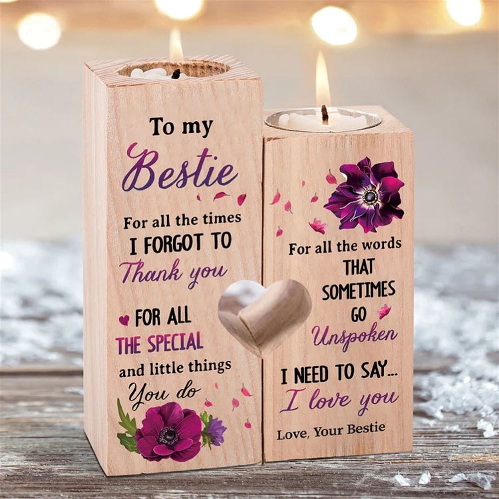 Mother's Day Candle Holders, To My Bestie Violet Flower Heart Candle Holders, I Need To Say I Love You, Wooden Candle Holder