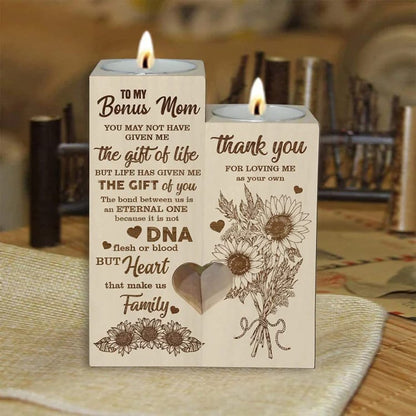 Mother's Day Candle Holders, To My Bonus Mom Heart Candle Holders, Thank You For Loving Me As Your Own, Sunflower Heart Candle Holder