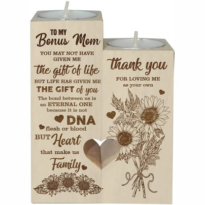 Mother's Day Candle Holders, To My Bonus Mom Heart Candle Holders, Thank You For Loving Me As Your Own, Sunflower Heart Candle Holder