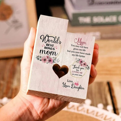 Mother's Day Candle Holders, To My Bonus Mom Heart Candle Holders, World'S Best Bonus Mom, Heart Candle Holder Gifts For Mom