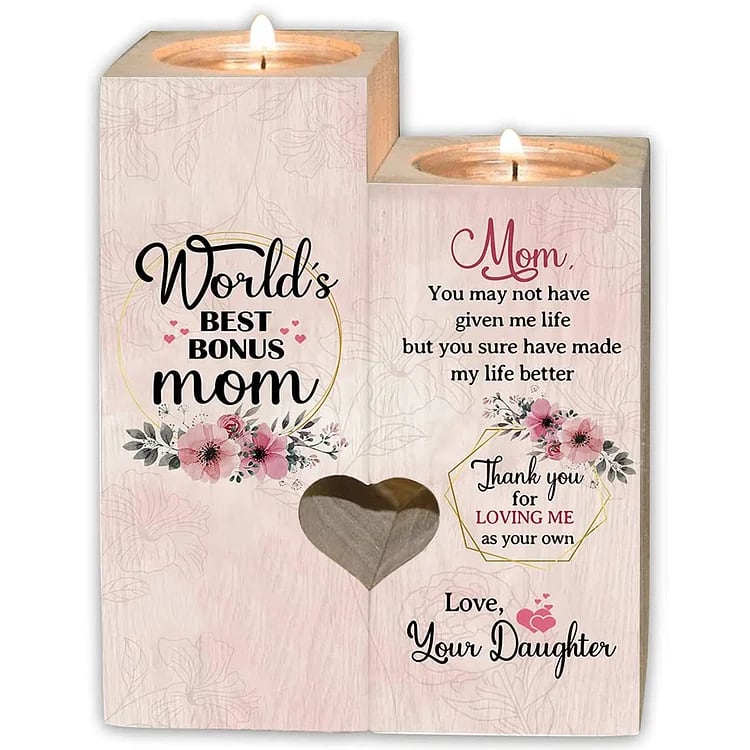 Mother's Day Candle Holders, To My Bonus Mom Heart Candle Holders, World'S Best Bonus Mom, Heart Candle Holder Gifts For Mom