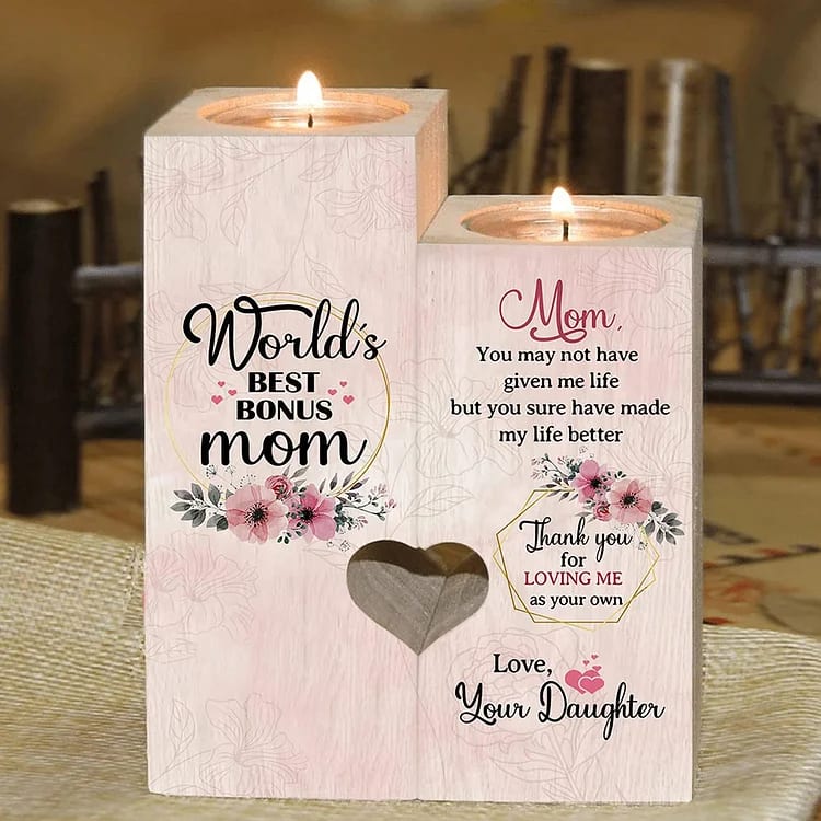 Mother's Day Candle Holders, To My Bonus Mom Heart Candle Holders, World'S Best Bonus Mom, Heart Candle Holder Gifts For Mom