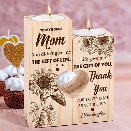 Mother's Day Candle Holders, To My Bonus Mom, Thank You For Loving Me As Your Own Wooden Candle Holder