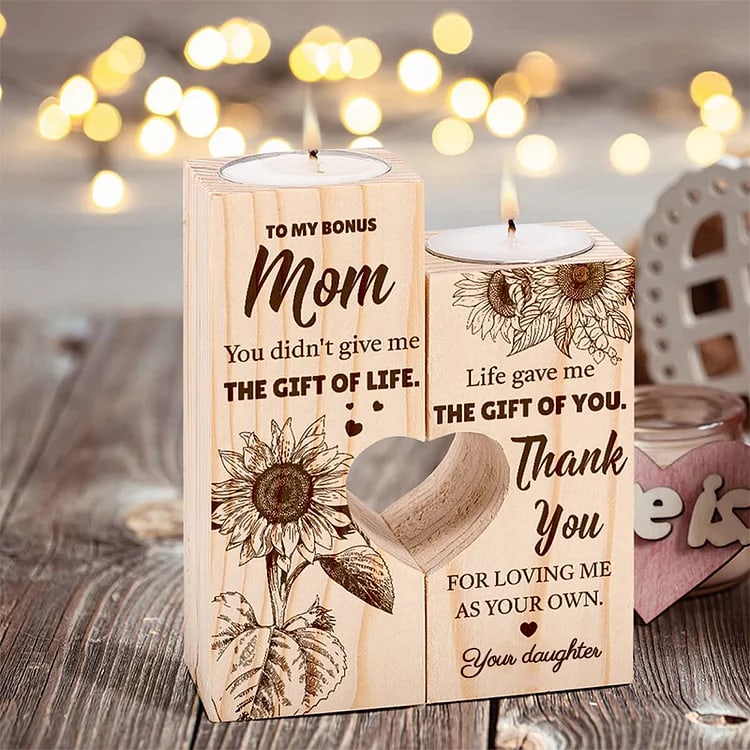 Mother's Day Candle Holders, To My Bonus Mom, Thank You For Loving Me As Your Own Wooden Candle Holder