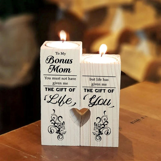 Mother's Day Candle Holders, To My Bonus Mom Wooden Candlestick Shelf Couple Decoration Gift Bonus Mom Gifts