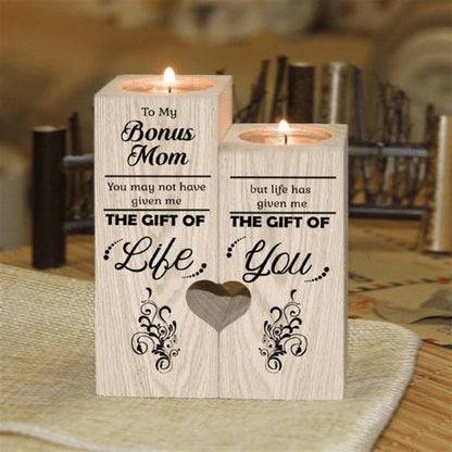 Mother's Day Candle Holders, To My Bonus Mom Wooden Candlestick Shelf Couple Decoration Gift Bonus Mom Gifts