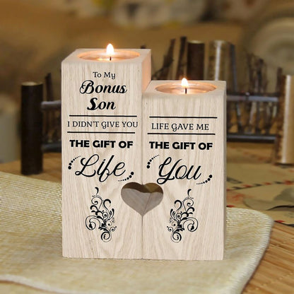 Mother's Day Candle Holders, To My Bonus Son, I Did'T Give You The Gift Of Life Life Gave Me The Gift Of You Heart Candle Holders