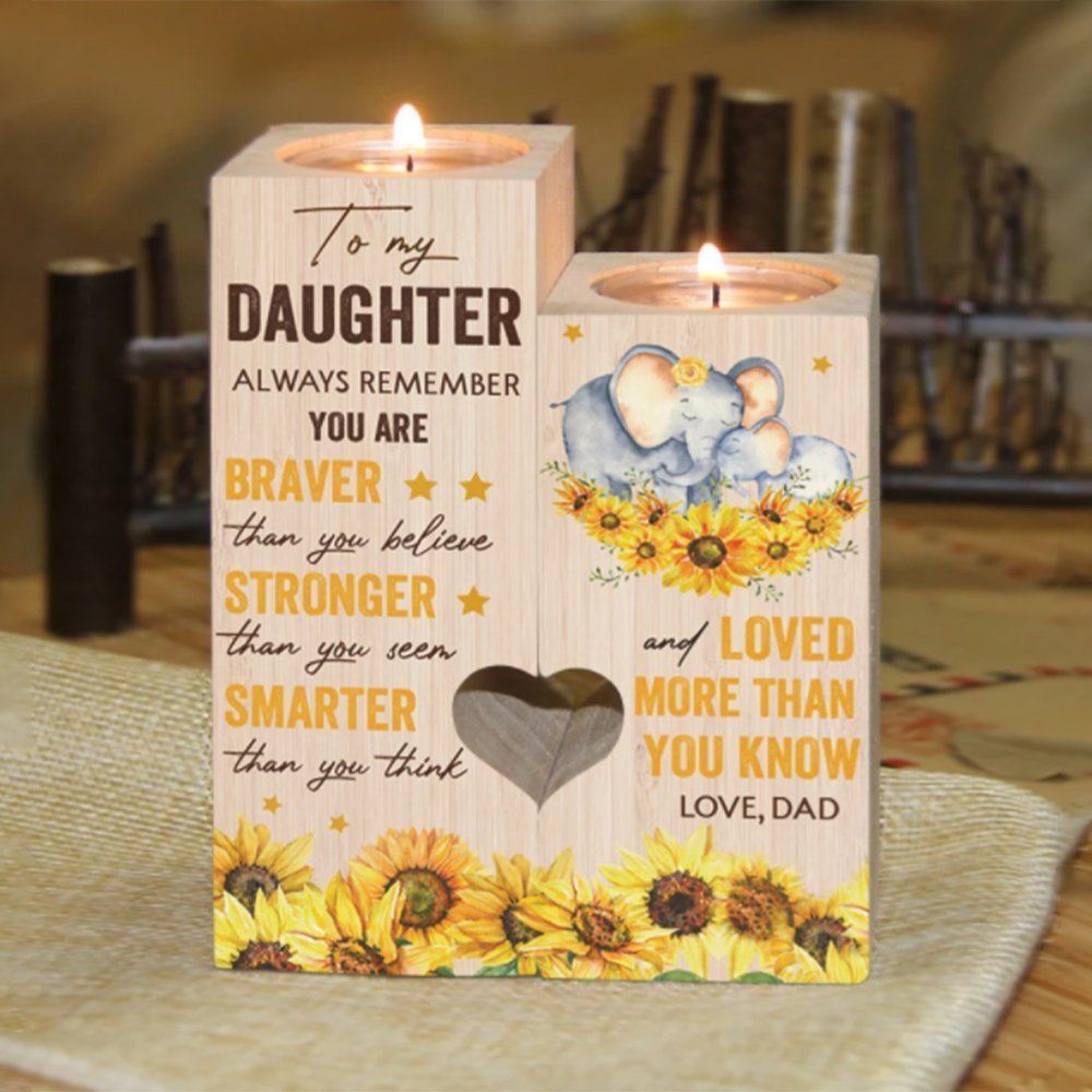 Mother's Day Candle Holders, To My Daughter, Always Remember You Are Braver Than You Believe Heart Candle Holders