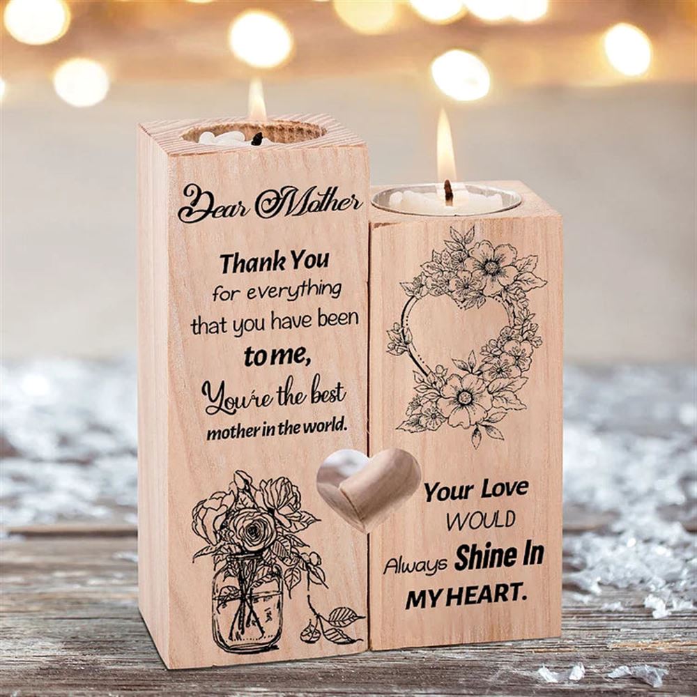Mother's Day Candle Holders, To My Dear Mother Heart Candle Holders, You'Re The Best Mother In The World, Heart Candle Holder Gifts For Mom