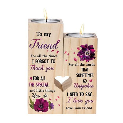 Mother's Day Candle Holders, To My Friend Violet Flower Heart Candle Holders, I Need To Say I Love You, Wooden Candle Holder