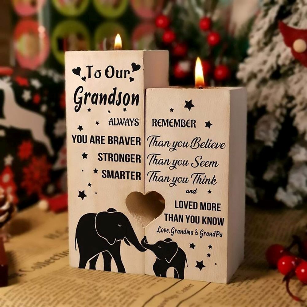 Mother's Day Candle Holders, To My Grandson, Than You Blieve Than You Seem Than You Think Heart Candle Holders