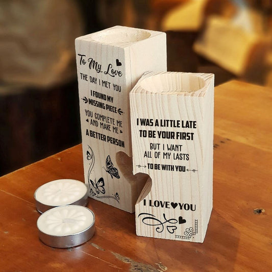 Mother's Day Candle Holders, To My Love, I Was A Little Late To Be Your First But I Want All Of My Lasts To Be With You I Love You Heart Candle Holders