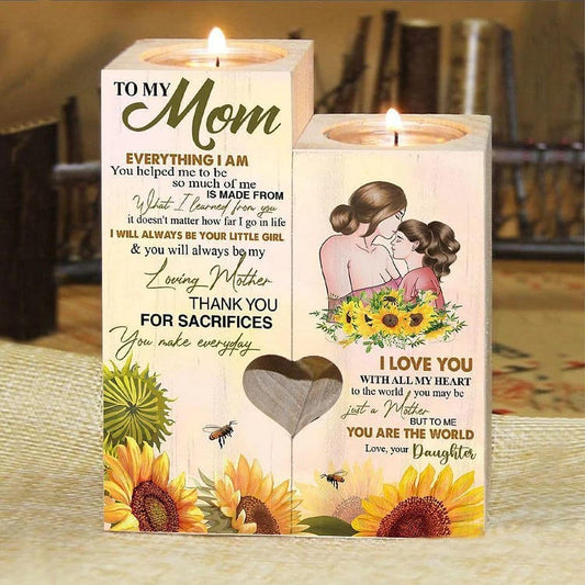 Mother's Day Candle Holders, To My Mom, I Love You With All My Heart, Wooden Candlestick