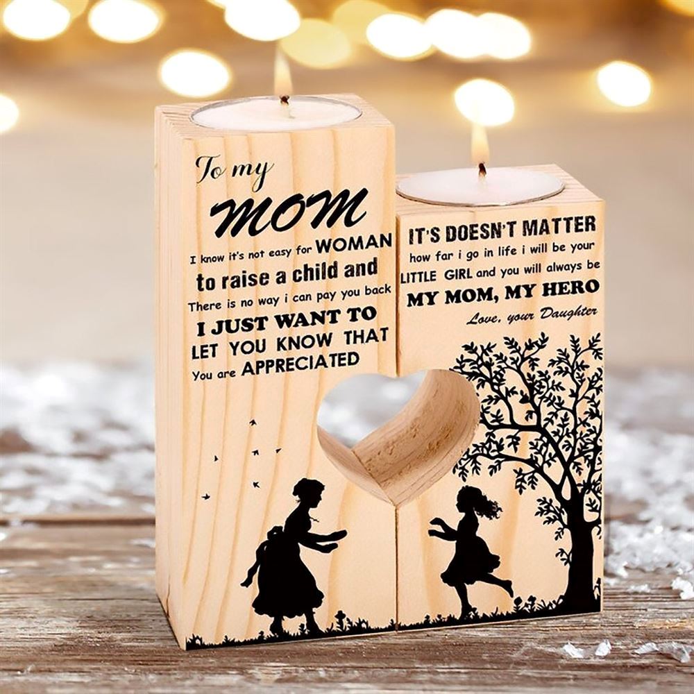Mother's Day Candle Holders, To My Mom, My Mom, My Hero Heart Candle Holders