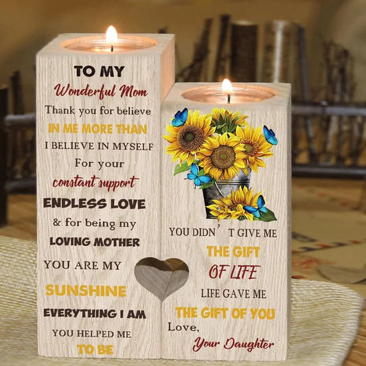 Mother's Day Candle Holders, To My Mom, Thank You For Believe In Me More Than I Believe In Myself, Wooden Candlestick