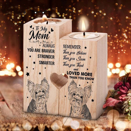 Mother's Day Candle Holders, To My Mom Wooden Candlestick, You Are Braver Than You Believe, Cute Dog Heart Candle Holder For Mom
