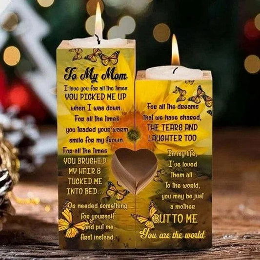 Mother's Day Candle Holders, To My Mom, You Are My World Heart Candle Holder