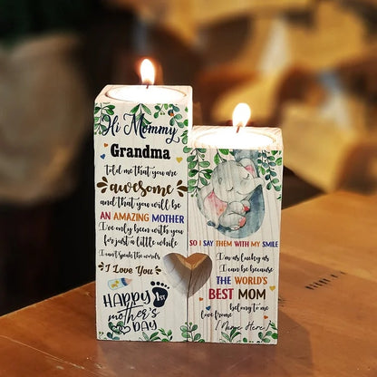 Mother's Day Candle Holders, To My Mommy, Grandma Told Me That You Are Awesome, Wooden Candlestick