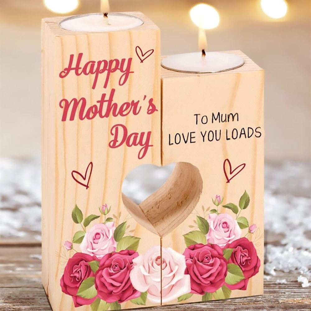 Mother's Day Candle Holders, To My Mother, Happy Mother'S Day To Mum Love You Loads Heart Candle Holders