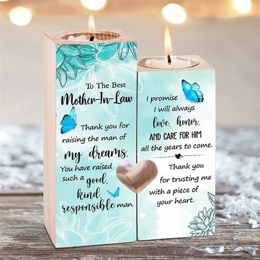 Mother's Day Candle Holders, To My Mother, In, Law Butterfly Heart Candle Holders, Thank You For Raising The Man Of My Dreams Heart Candle Holders