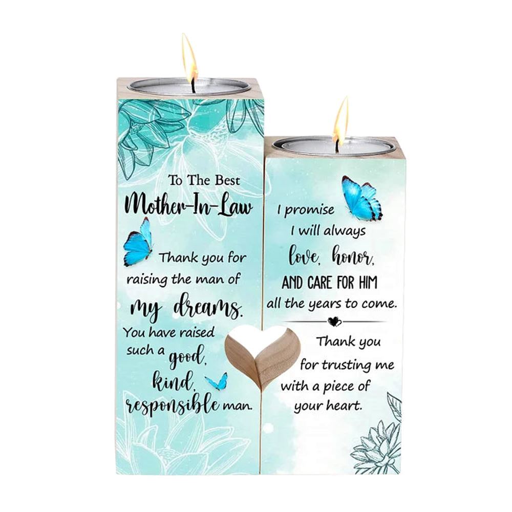 Mother's Day Candle Holders, To My Mother, In, Law Butterfly Heart Candle Holders, Thank You For Raising The Man Of My Dreams Heart Candle Holders