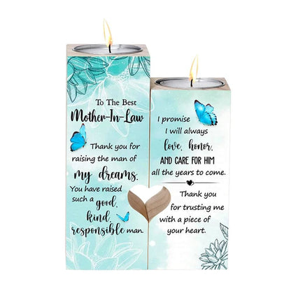 Mother's Day Candle Holders, To My Mother, In, Law Butterfly Heart Candle Holders, Thank You For Raising The Man Of My Dreams Heart Candle Holders