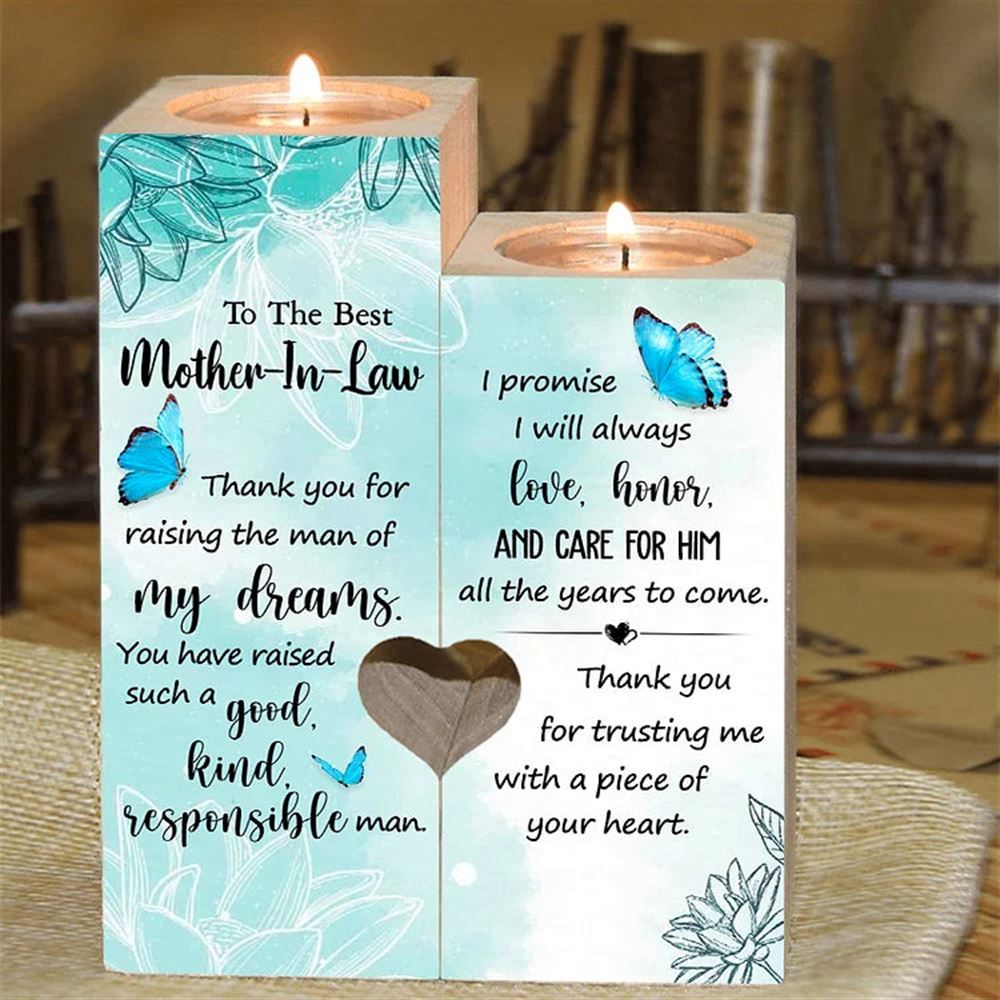 Mother's Day Candle Holders, To My Mother, In, Law Butterfly Heart Candle Holders, Thank You For Raising The Man Of My Dreams Heart Candle Holders