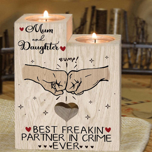 Mother's Day Candle Holders, To My Mum, Mum And Daughter Best Friend Partner In Crime Ever Heart Candle Holders