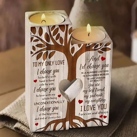 Mother's Day Candle Holders, To My Only Love, I Choose You At The Beginning And End Of Every Day I Love You Forever And Always Heart Candle Holders