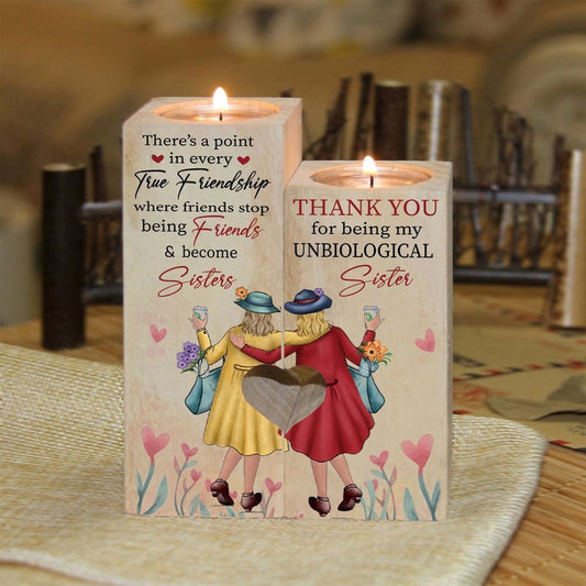 Mother's Day Candle Holders, To My Sister, There'S A Point In Every Ture Friendship Where Friends Stop Being Friends Become Sister Heart Candle Holders