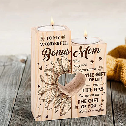 Mother's Day Candle Holders, To My Wonderful Bonus Mom, Life Have Given Me The Gift Of You Wooden Candle Holder