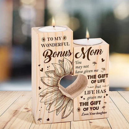 Mother's Day Candle Holders, To My Wonderful Bonus Mom, Life Have Given Me The Gift Of You Wooden Candle Holder