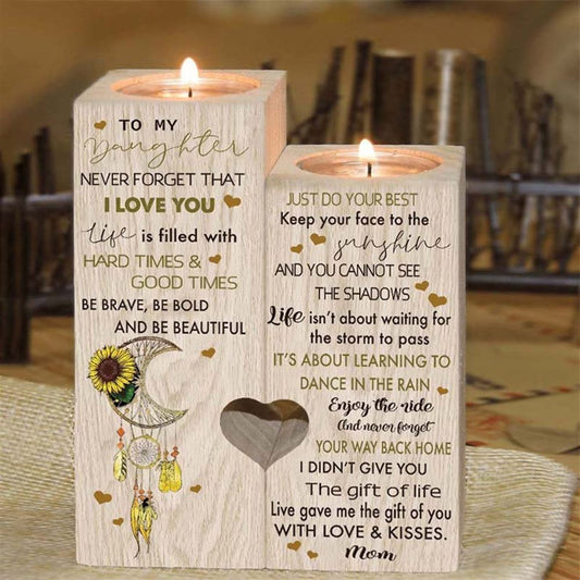 Mother's Day Candle Holders, To My Yonghter, Never Forget That I Love You, Life Is Filled With Hard Times&Good Times Heart Candle Holders
