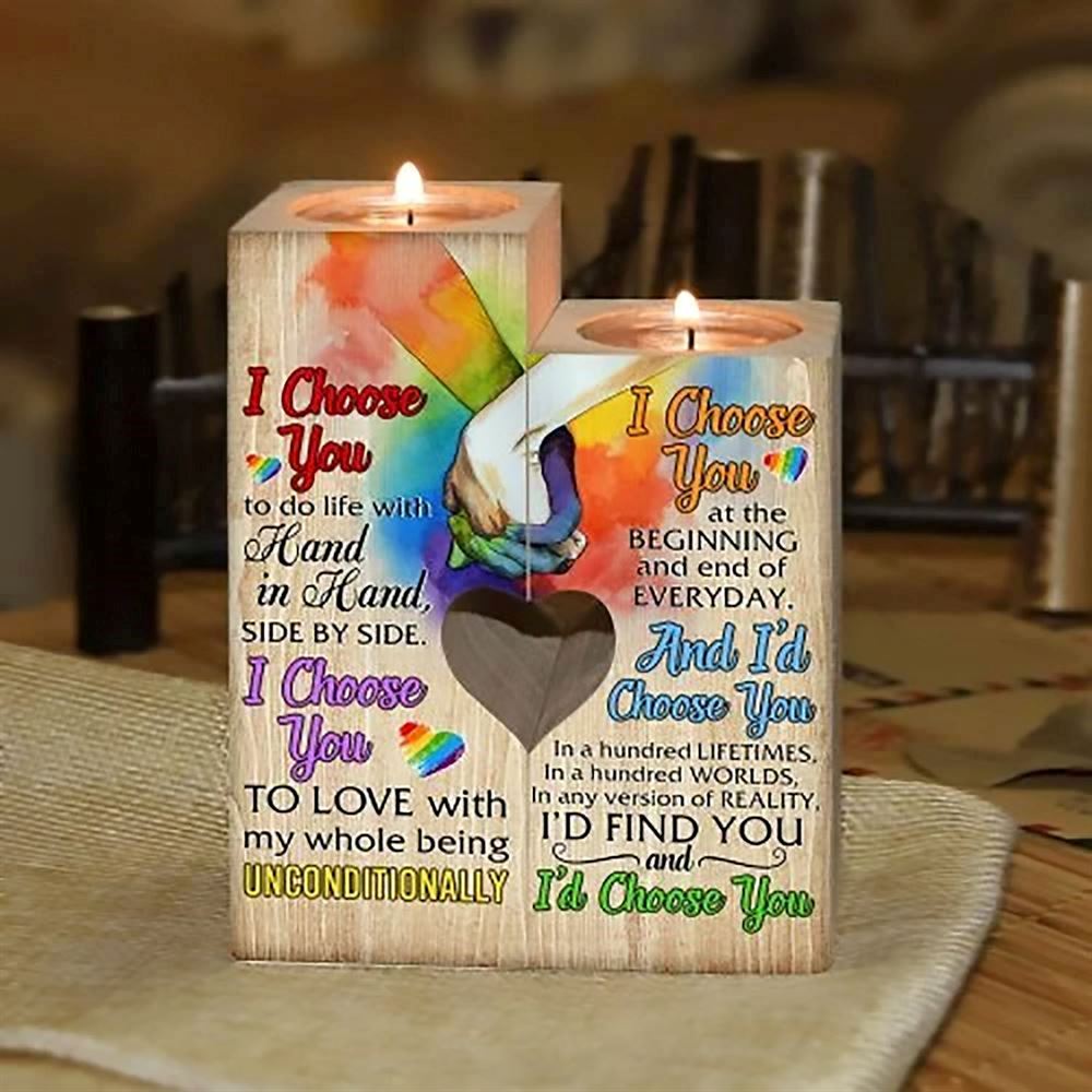 Mother's Day Candle Holders, To Your Lover, I Choose You To Do Life With Hand In Hand, Side By Side Heart Candle Holders
