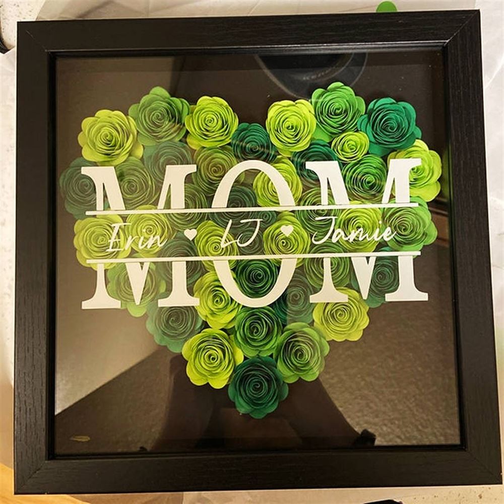 Mother's Day Flower Shadow Box, Custom Mom Heart Flower Shadow Box With Kids Name For Grandma Mom