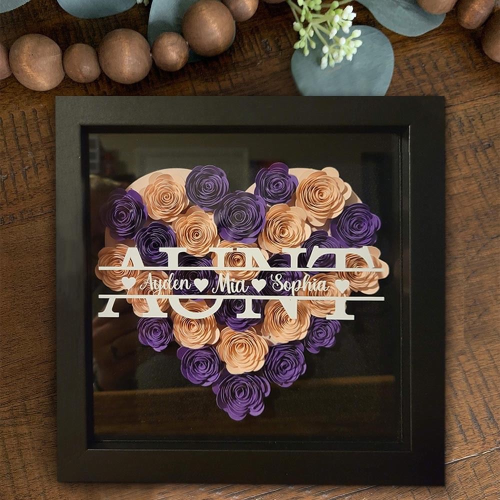 Mother's Day Flower Shadow Box, Personalized Aunt Flower Shadow Box With Name For Aunt