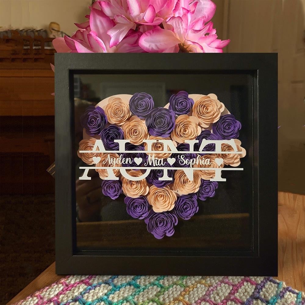 Mother's Day Flower Shadow Box, Personalized Aunt Flower Shadow Box With Name For Aunt