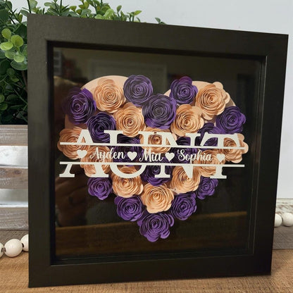 Mother's Day Flower Shadow Box, Personalized Aunt Flower Shadow Box With Name For Aunt