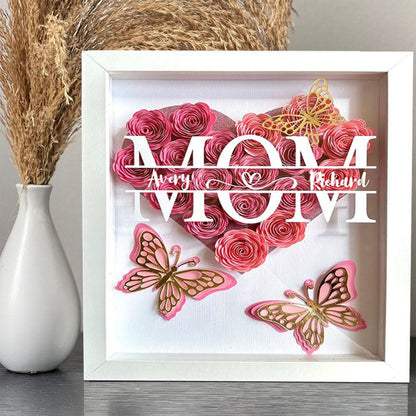 Mother's Day Flower Shadow Box, Personalized Butterfly Mom Flower Shadow Box With Kids Name For Mother's Day