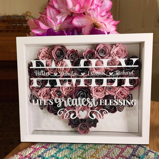 Mother's Day Flower Shadow Box, Personalized Family Ombre Black Pink Flower Shadow Box With Name For Mother's Day Birthday