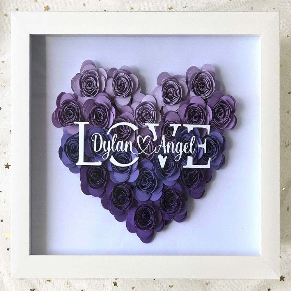 Mother's Day Flower Shadow Box, Personalized Flower Ombre Indigo Shadow Box With Name For Wedding Anniversary Valentine's Day