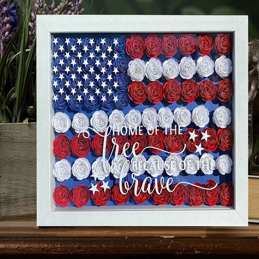 Mother's Day Flower Shadow Box, Personalized Flower Ombre Red White Shadow Box American Flag Frame 4th of July