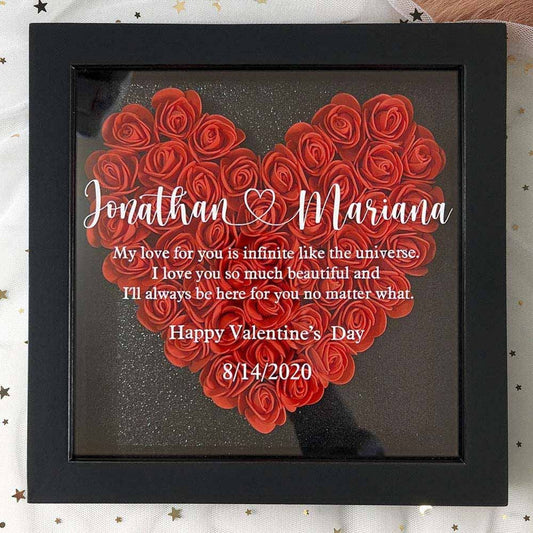 Mother's Day Flower Shadow Box, Personalized Flower Rose Shadow Box With Name For Wedding Anniversary Valentine's Day