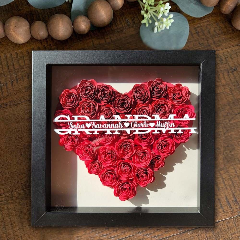 Mother's Day Flower Shadow Box, Personalized Grandma Crimson Flower Shadow Box With Name For Mother's Day