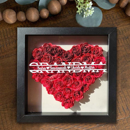 Mother's Day Flower Shadow Box, Personalized Grandma Crimson Flower Shadow Box With Name For Mother's Day