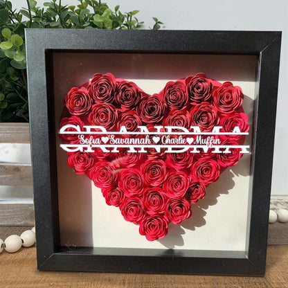 Mother's Day Flower Shadow Box, Personalized Grandma Crimson Flower Shadow Box With Name For Mother's Day