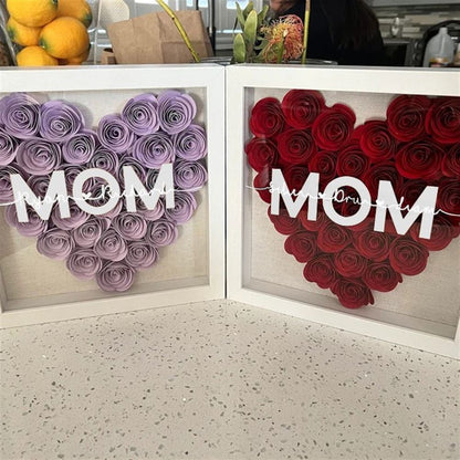 Mother's Day Flower Shadow Box, Personalized Grandma DarkViolet Flower Shadow Box With Name For Mother's Day