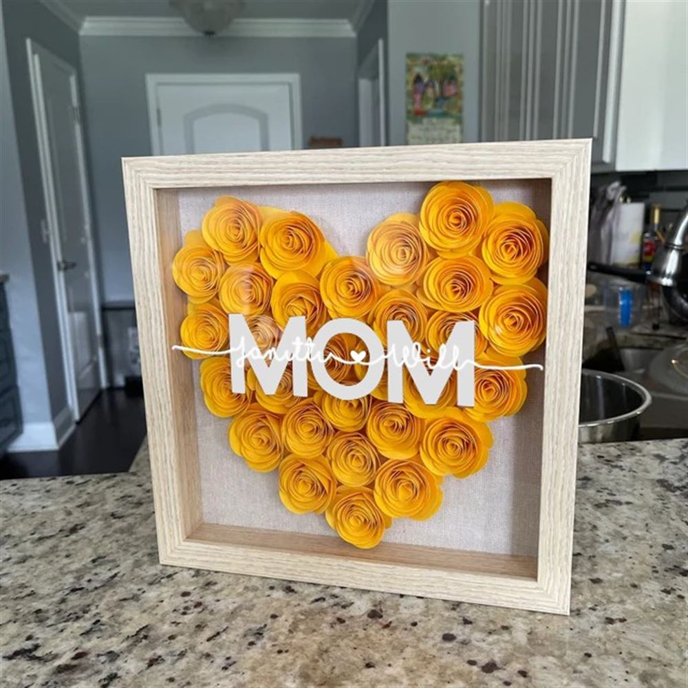 Mother's Day Flower Shadow Box, Personalized Grandma DarkViolet Flower Shadow Box With Name For Mother's Day